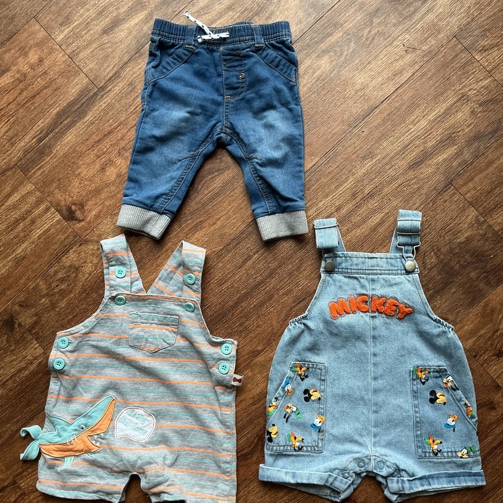 Baby Boy Denim & Overall Bundle (3–9M) – Disney Mickey, Cat & Jack & More